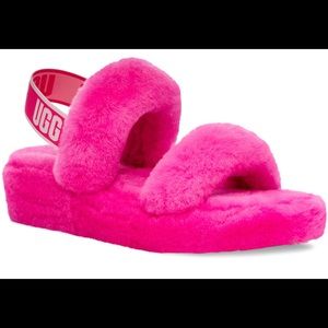 UGG Oh Yeah Sheepskin Hot Pink Slides